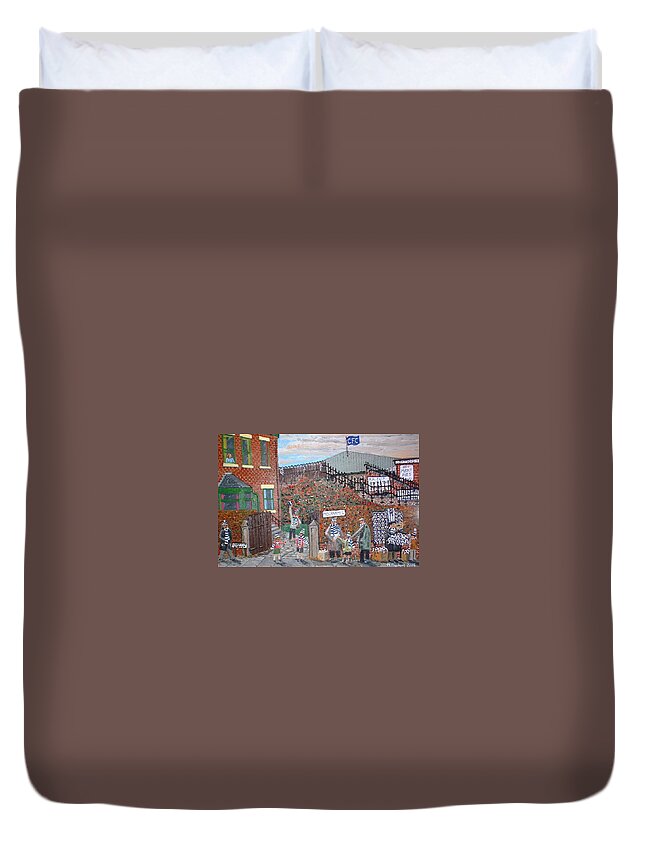 Chesterfield Duvet Cover featuring the painting Saltergate Kop End by Asa Jones