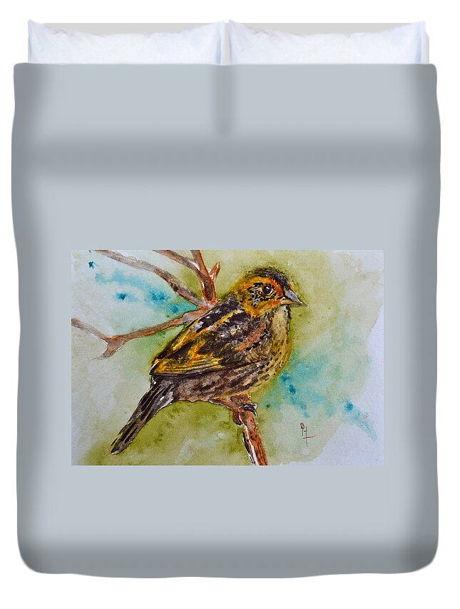 Saltmarsh Sparrow Duvet Cover featuring the painting Saltmarsh Sparrow by Beverley Harper Tinsley