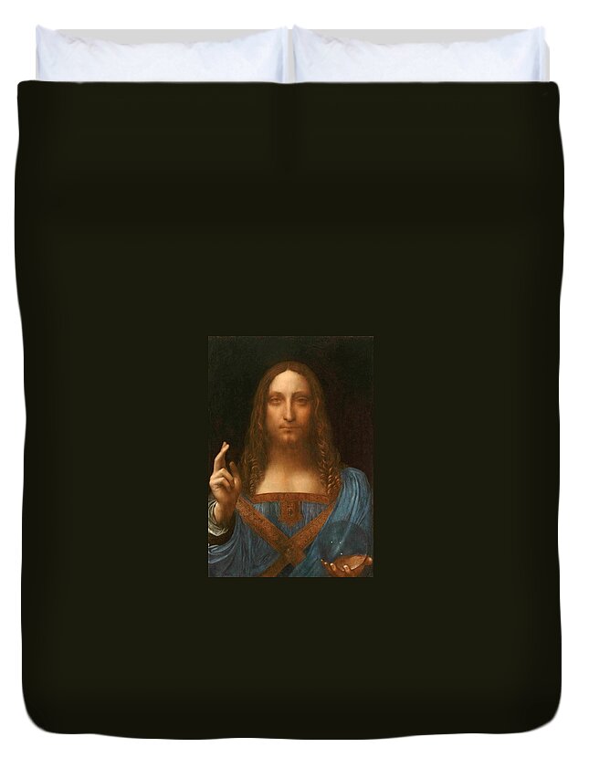 1500 Duvet Cover featuring the painting Salvator Mundi by Leonardo da Vinci