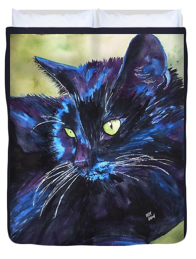 Black Cat Duvet Cover featuring the painting Samba by Michal Madison