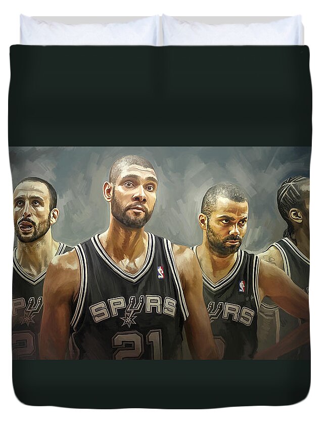 Tim Duncan Duvet Cover featuring the painting San Antonio Spurs Artwork by Sheraz A