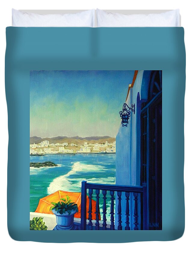 Seascape Duvet Cover featuring the painting San Bartolo Bay,Peru Impression by Ningning Li