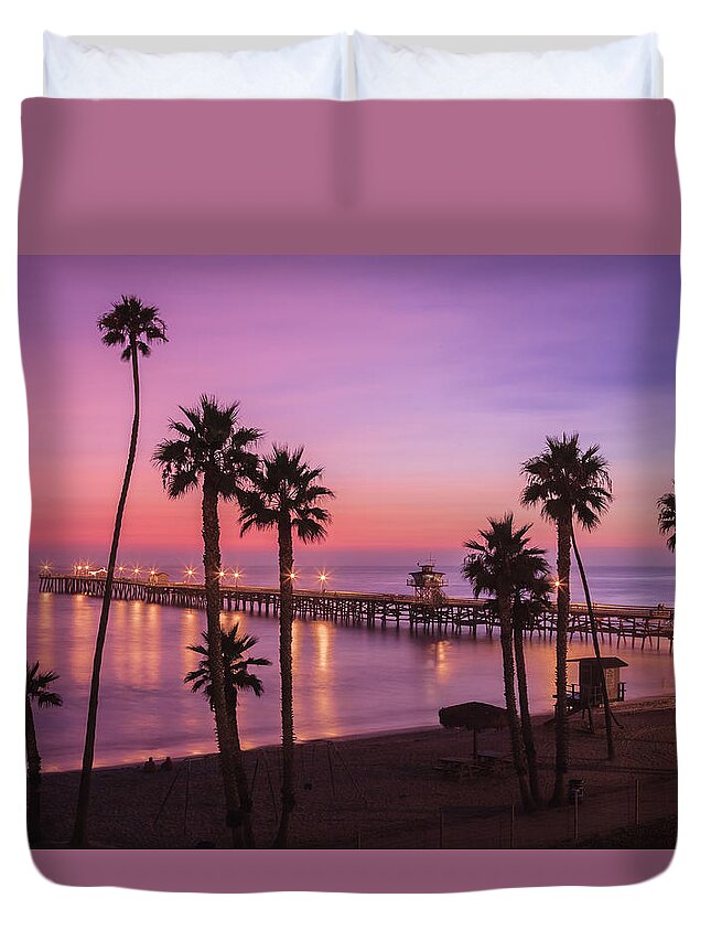 Beach Sunset Duvet Cover featuring the photograph San Clemente Sunset Meditation by Scott Campbell