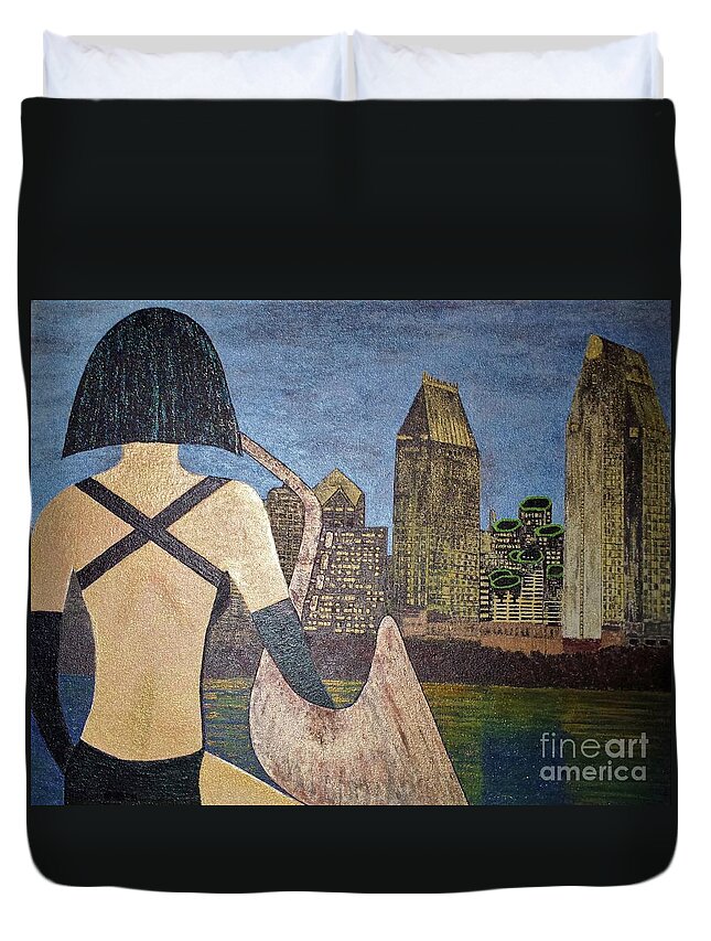 San Diego Duvet Cover featuring the painting San Diego Night by Jasna Gopic