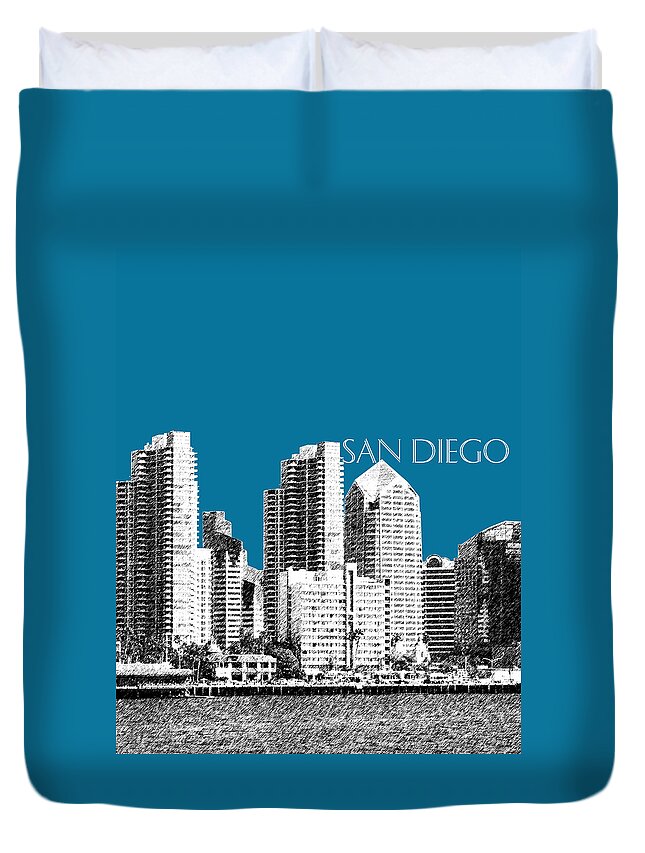 Architecture Duvet Cover featuring the digital art San Diego Skyline 1 - Steel by DB Artist