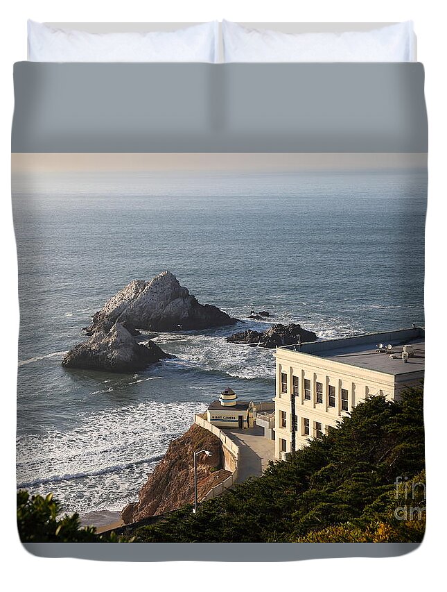 Wingsdomain Duvet Cover featuring the photograph San Francisco California Cliff House Restaurant at Ocean Beach 5D27218 by Wingsdomain Art and Photography