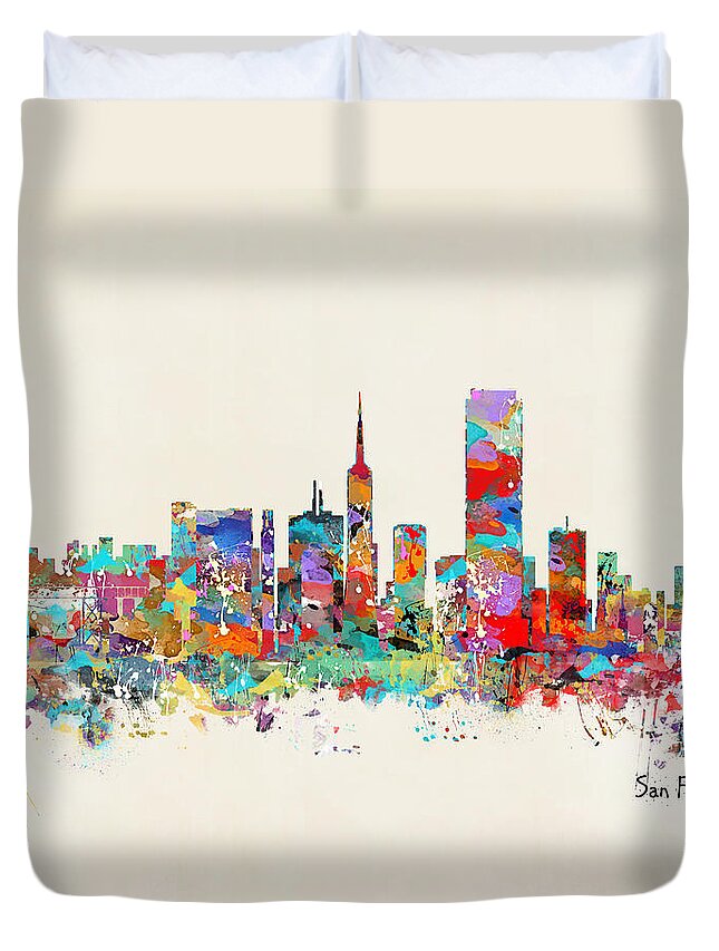 San Francisco City Sklyine Duvet Cover featuring the painting San Francisco Skyline by Bri Buckley