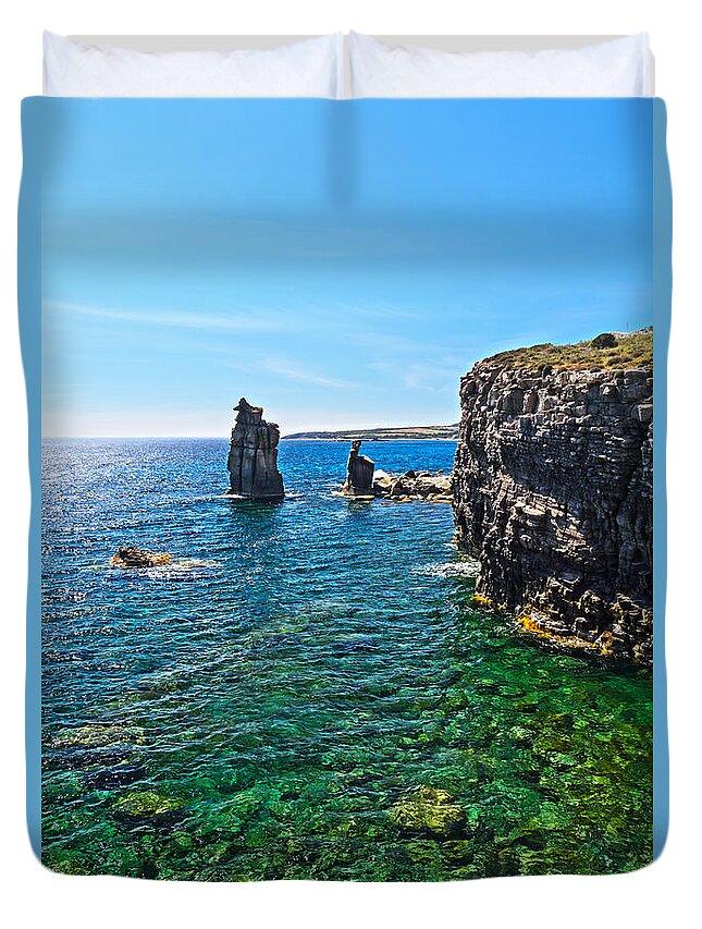 Colonne Duvet Cover featuring the photograph San Pietro island - Le Colonne by Antonio Scarpi