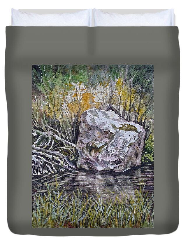 San Poil Wa Duvet Cover featuring the painting San Poil River Rock by Lynne Haines