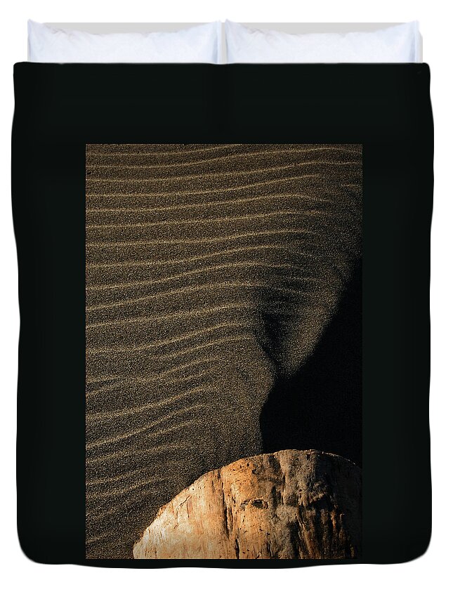 Sand Duvet Cover featuring the photograph Sand Patterns With Rock by Robert Woodward