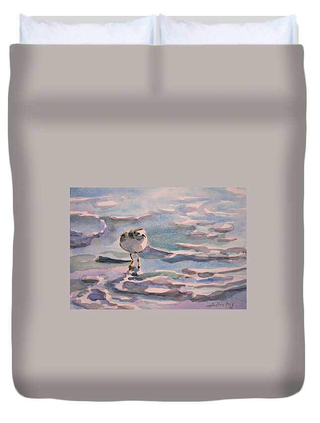 Art Duvet Cover featuring the painting Sandpiper and seafoam 3-8-15 by Julianne Felton