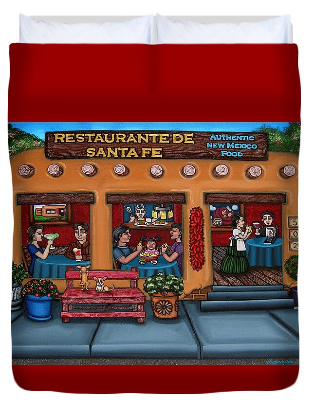 Folk Art Duvet Cover featuring the painting Santa Fe Restaurant TYLER by Victoria De Almeida