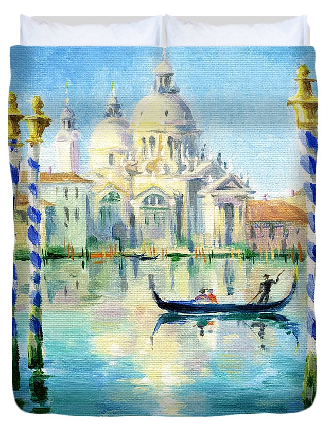 Oil Painting Duvet Cover featuring the painting Santa Maria Della Salute by Maria Rabinky