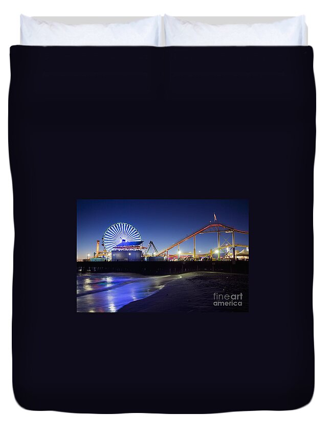 Santa Monica Pier Duvet Cover featuring the photograph Santa Monica Pier at Night by Bryan Mullennix