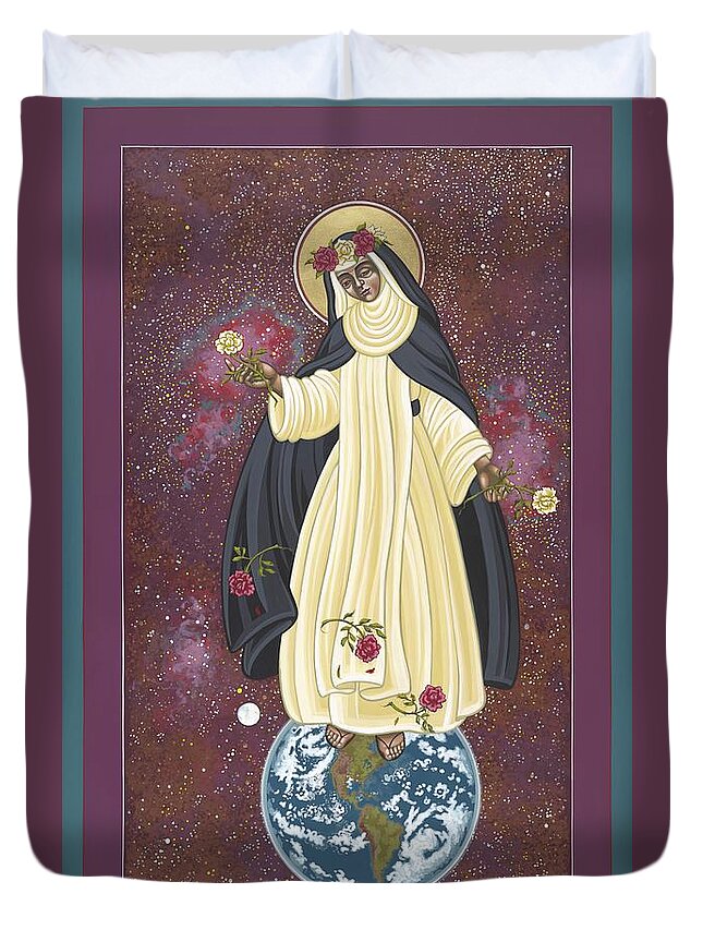 Santa Rosa Of The Cosmos Duvet Cover featuring the painting Santa Rosa Patroness of the Americas 166 by William Hart McNichols