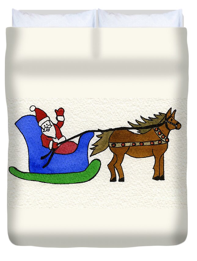 Norma Toons Duvet Cover featuring the painting Santa's Blue Sleigh by Norma Appleton