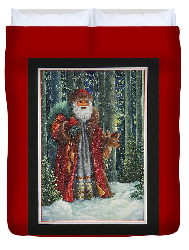 Santa Claus Duvet Cover featuring the painting Santa's Journey by Lynn Bywaters