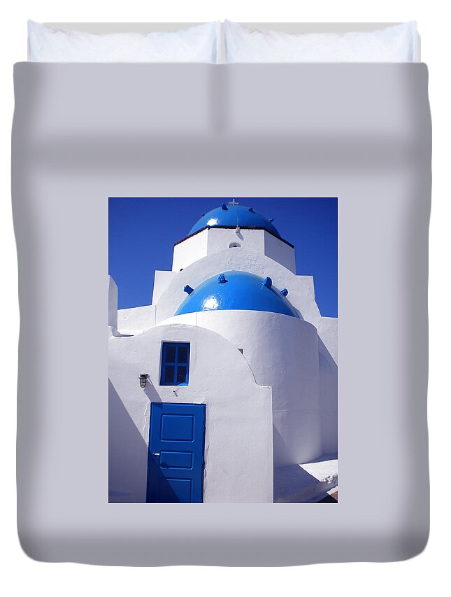 Colette Duvet Cover featuring the photograph Santorini Church by Colette V Hera Guggenheim