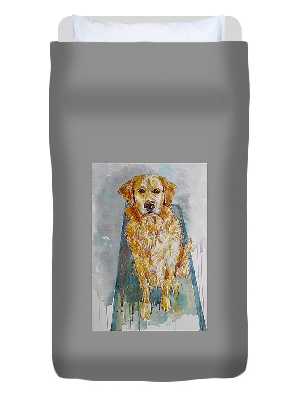 Golden Retriever Duvet Cover featuring the painting Sasha by Jyotika Shroff