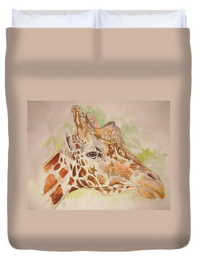 Savanna Duvet Cover featuring the painting Savanna Giraffe by Nicole Angell
