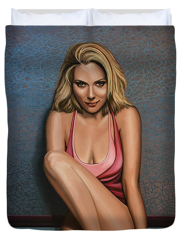 Scarlett Johansson Duvet Cover featuring the painting Scarlett Johansson by Paul Meijering