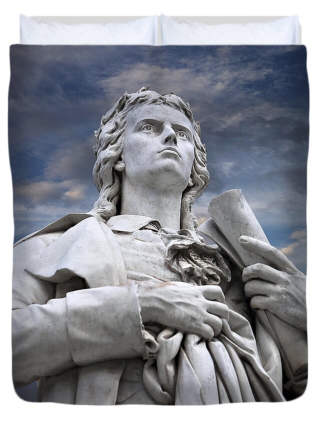 Endre Duvet Cover featuring the photograph Schiller's Statue In Berlin by Endre Balogh