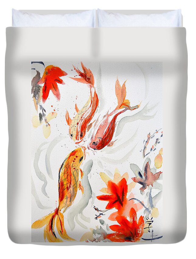 School Duvet Cover featuring the painting School by Beverley Harper Tinsley