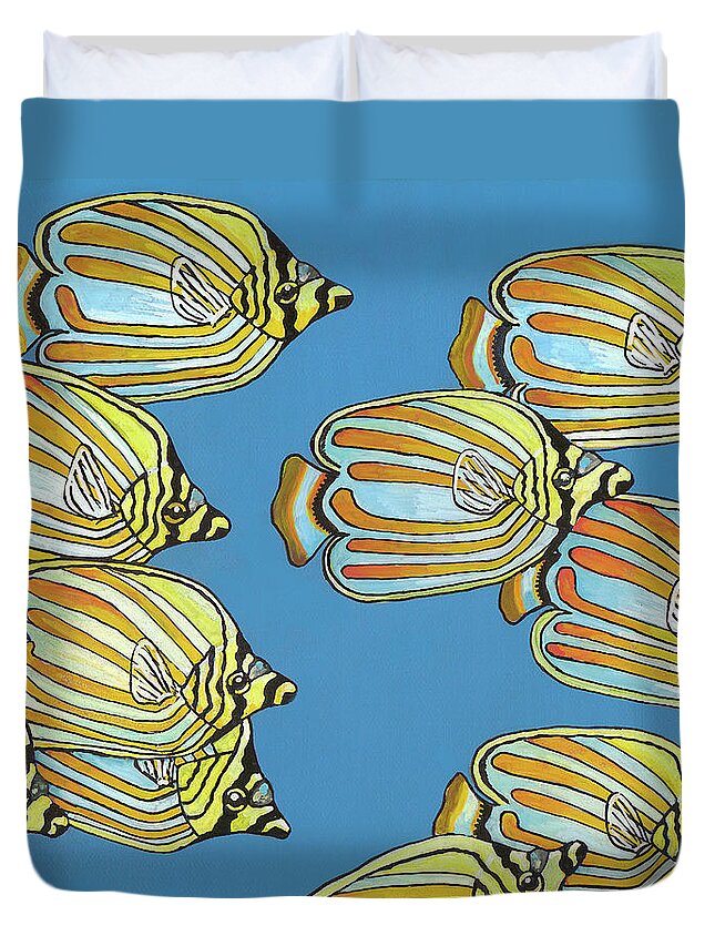 Chaetodon Duvet Cover featuring the painting School is in Session by Adam Johnson