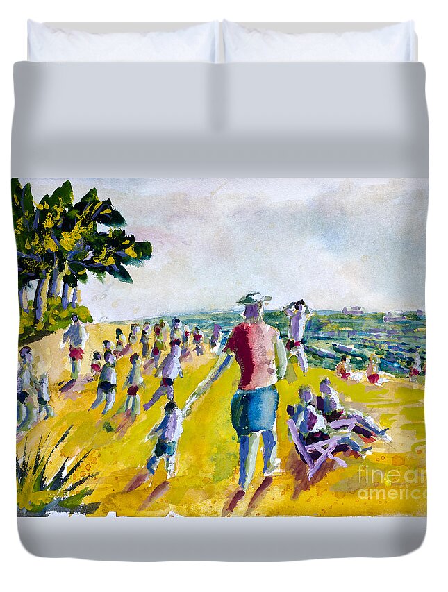 Nature Duvet Cover featuring the painting School's Out on the Beach by Walt Brodis
