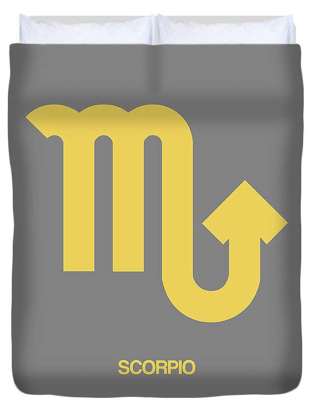 Scorpio Duvet Cover featuring the digital art Scorpio Zodiac Sign Yellow on Grey by Naxart Studio