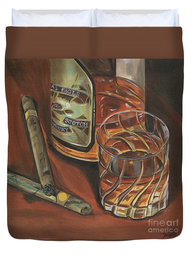 Scotch Duvet Cover featuring the painting Scotch and Cigars 3 by Debbie DeWitt