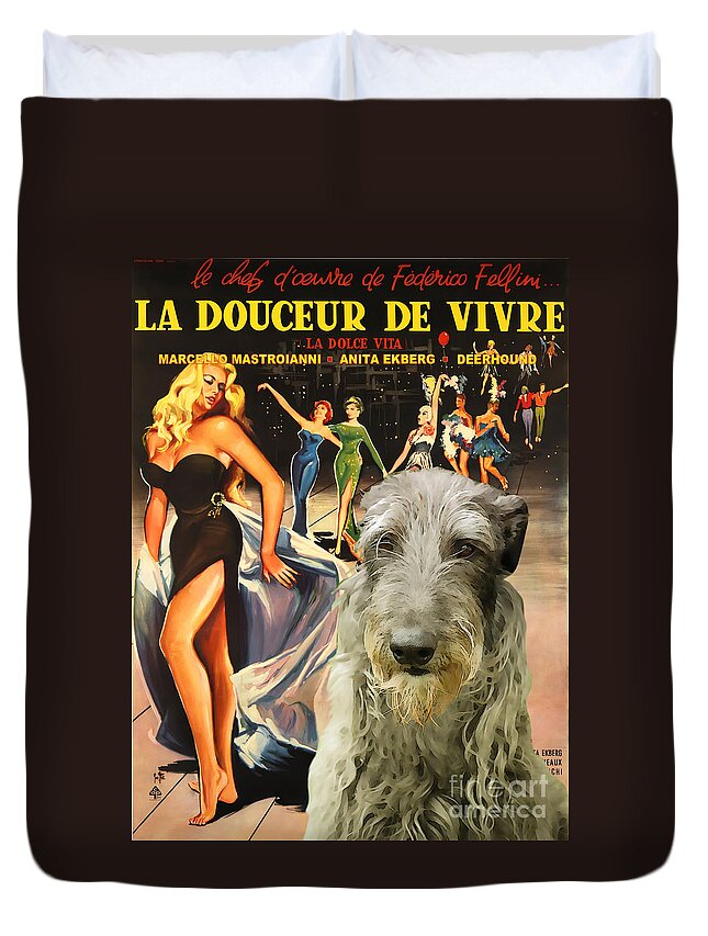 Scottish Deerhound Duvet Cover featuring the painting Scottish Deerhound Art - La Dolce Vita Movie Poster by Sandra Sij