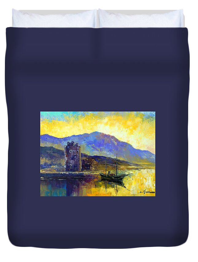 Harbour Duvet Cover featuring the painting Scottish impression by Luke Karcz