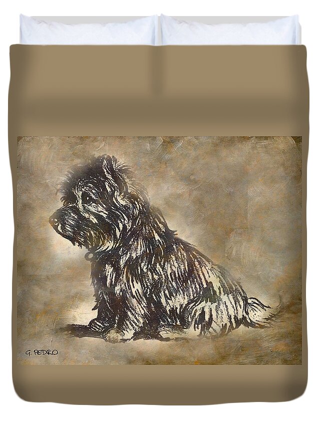 Scotty Duvet Cover featuring the painting Scotty Dog by George Pedro