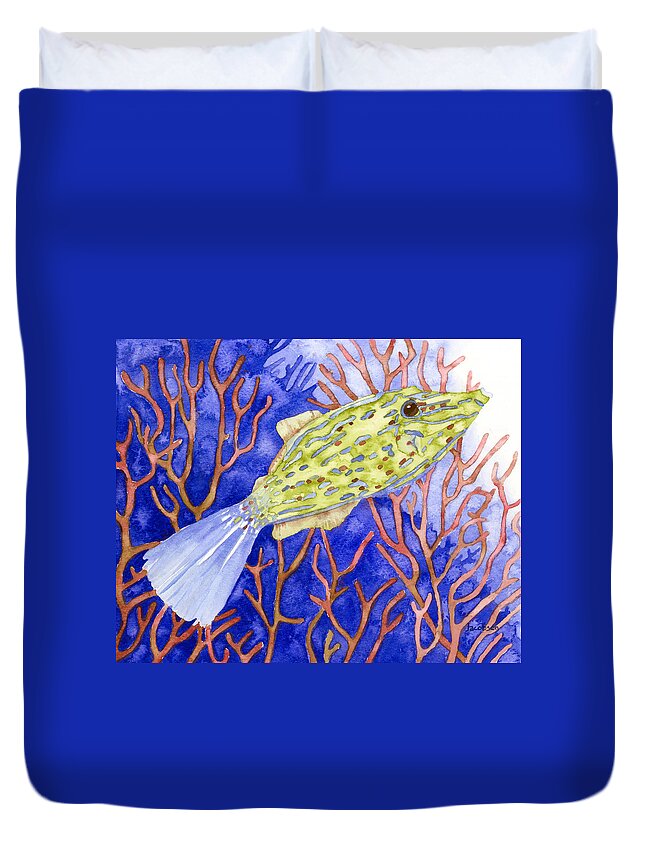 Filefish Duvet Cover featuring the painting Scrawled Filefish by Pauline Walsh Jacobson