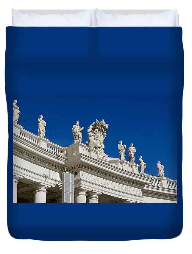 Architectural Duvet Cover featuring the photograph Sculptures On Bernini Colonnade, Rome by Kenneth Murray