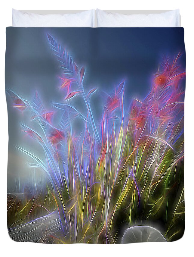 Nature Duvet Cover featuring the digital art Coastal Wildflowers by William Horden