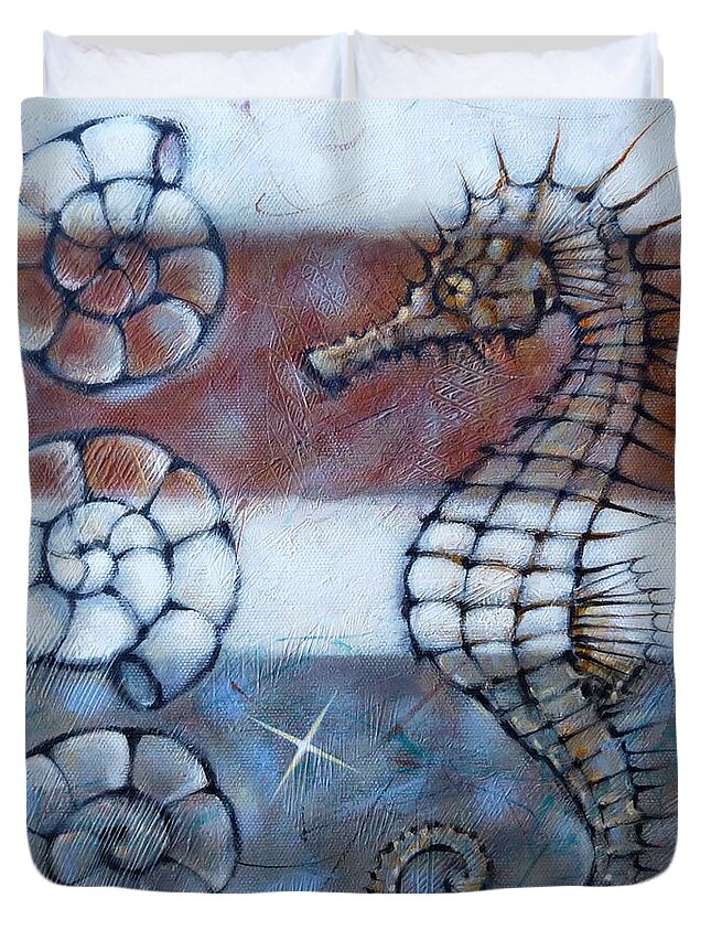 Sea Duvet Cover featuring the painting Sea Dragon 280210 by Selena Boron