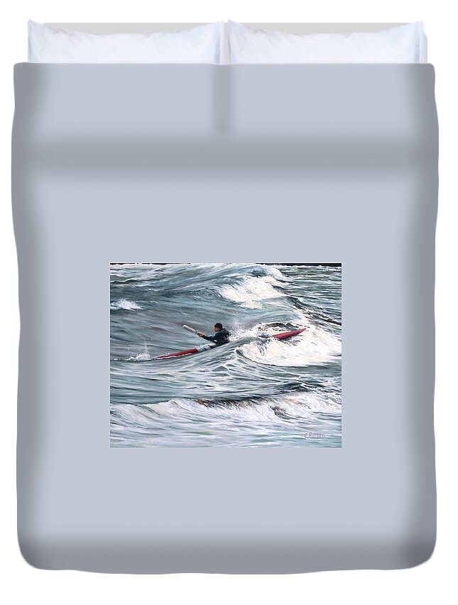 Rockport Duvet Cover featuring the painting Sea Kayaking in Rockport MA by Eileen Patten Oliver