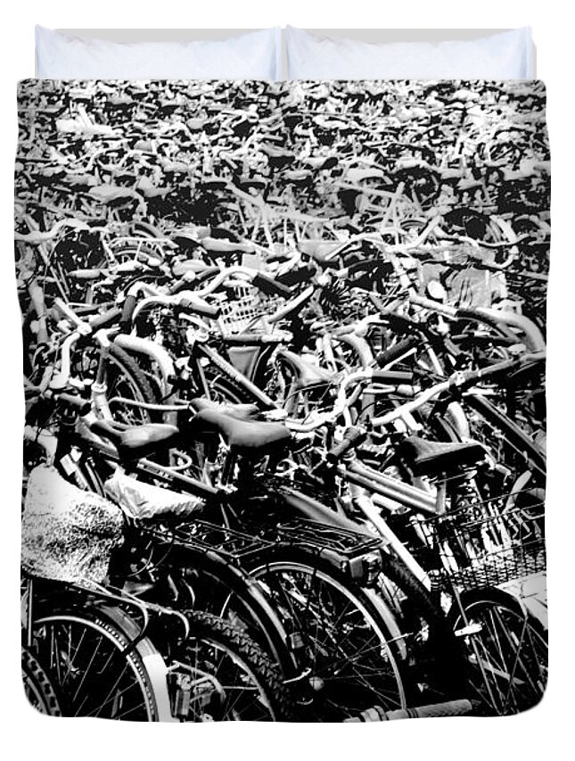 Bikes Duvet Cover featuring the photograph Sea of Bicycles 3 by Joey Agbayani