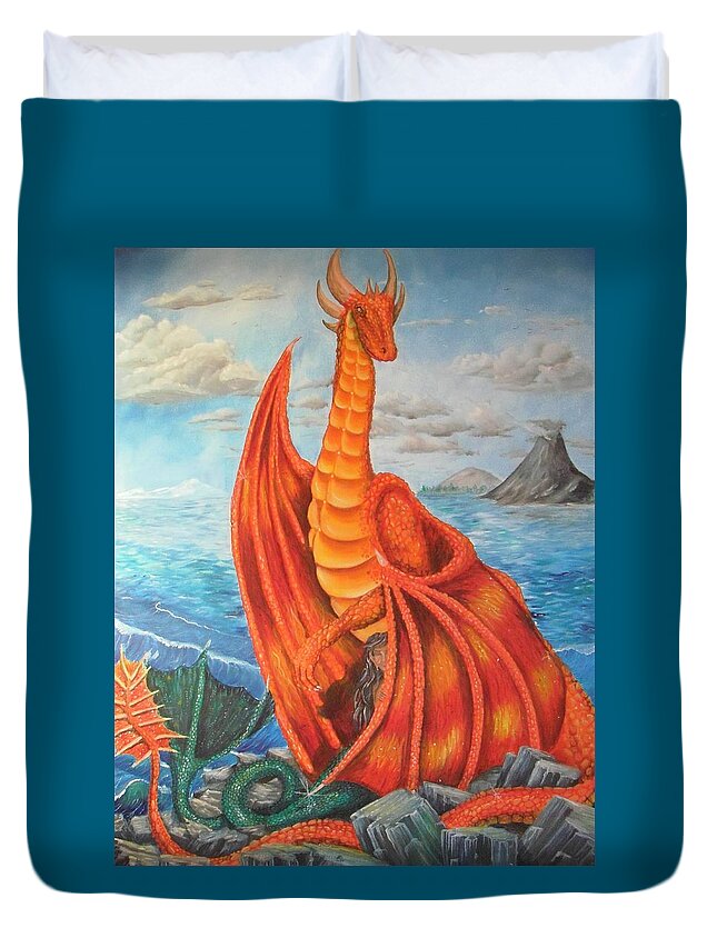Dragon Duvet Cover featuring the painting Sea Shore Pair by Nicole Angell