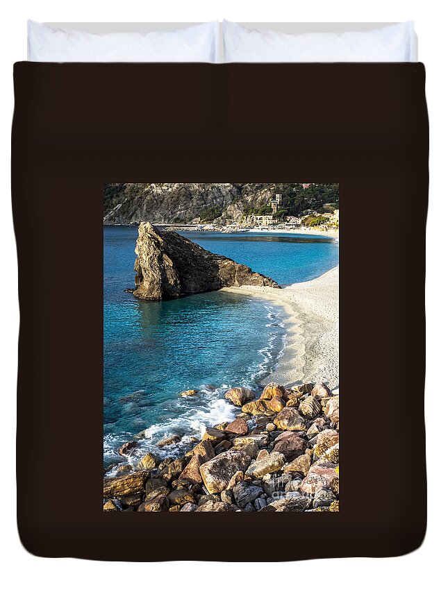 Sea Stack Duvet Cover featuring the photograph Sea Stack of Monterosso by Prints of Italy
