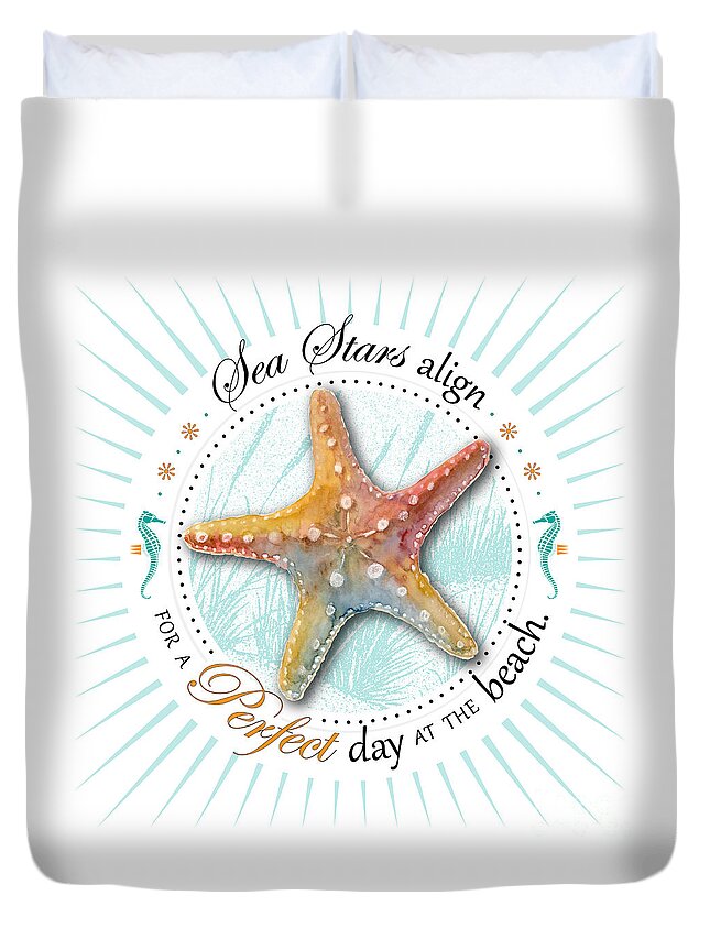 Seashell Duvet Cover featuring the painting Sea stars align for a perfect day at the beach by Amy Kirkpatrick