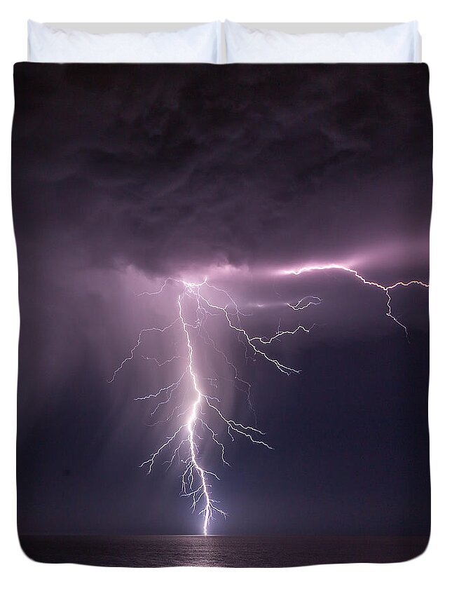 Lightning Duvet Cover featuring the photograph Sea Strike by Robert Caddy