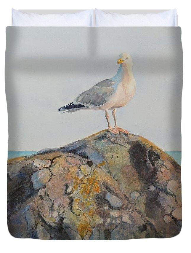 Brenton Point Duvet Cover featuring the painting Herring Seagull Brenton Point Newport RI by Patty Kay Hall