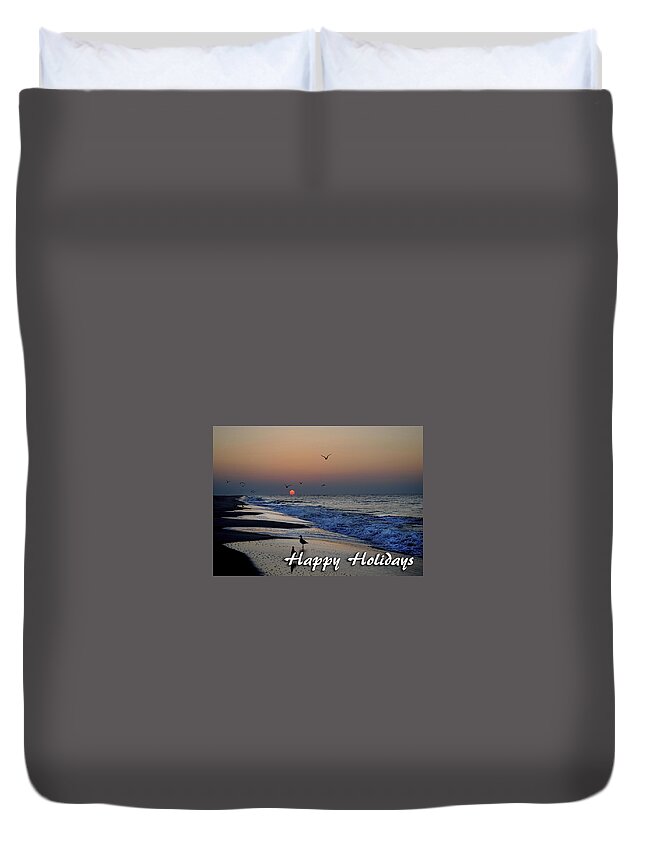 Christmas Duvet Cover featuring the digital art Seagull Sunrise by Michael Thomas