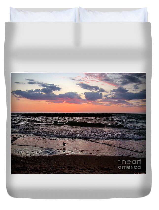 Seagull Duvet Cover featuring the photograph Seagull with sunset by M c Sturman