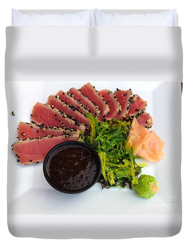 Dining Duvet Cover featuring the photograph Seared Tuna with Ginger by Thomas Marchessault
