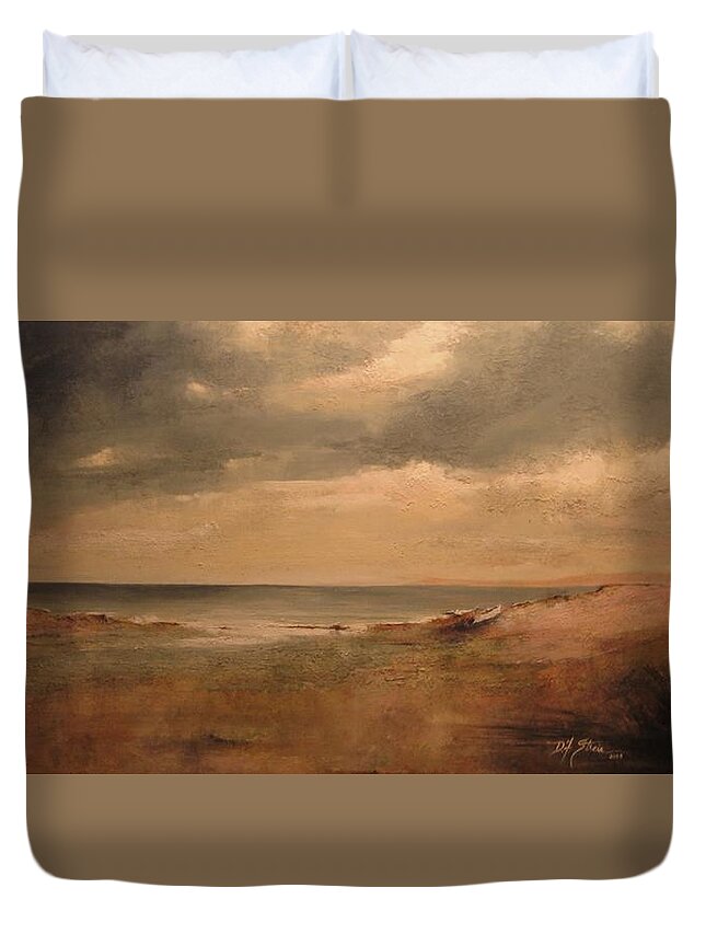Diane Strain Duvet Cover featuring the painting Seascape using Resin Sand by Diane Strain