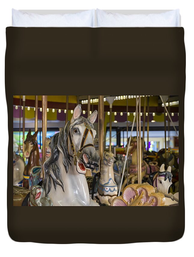 Casino Pier Carousel Duvet Cover featuring the photograph Seaside Heights Casino Carousel by Susan Candelario